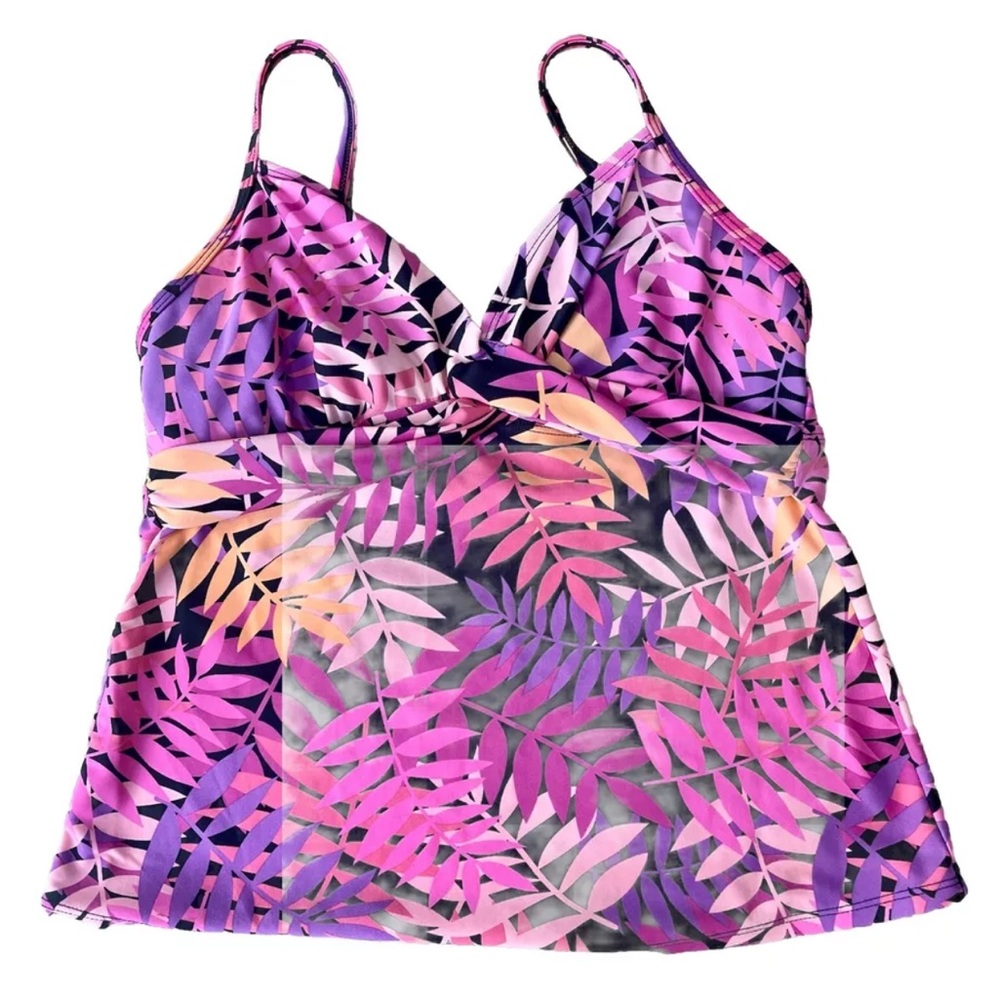 Tropical Escape Womens Size 8 Pink Black Leaves Print Tankini Top